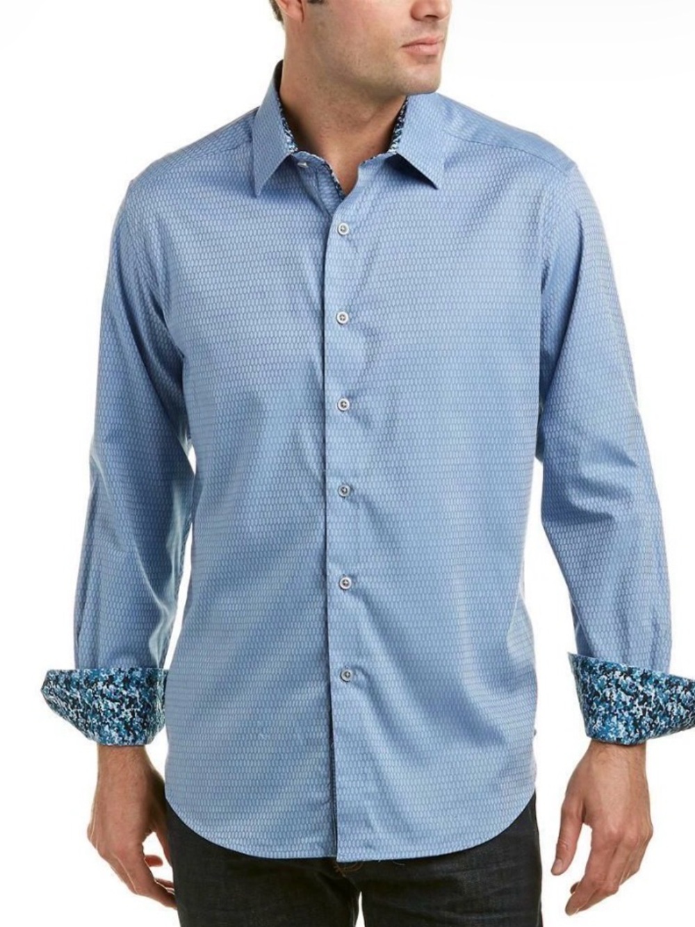 Robert Graham Light Blue Patterned Dress Shirt with Contrast Cuffs